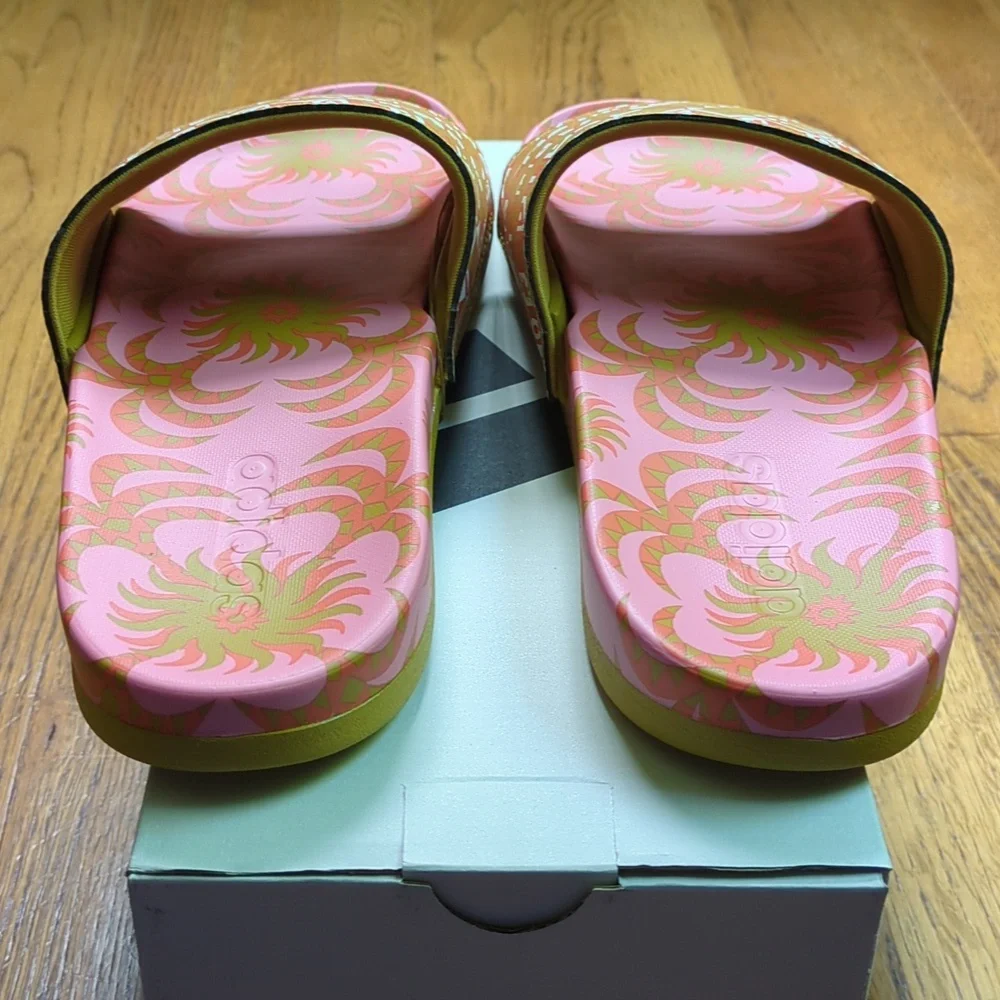 NIB FARM Rio Slide Sandals Adidas Collab Pink Abstract Floral Women's Size 10